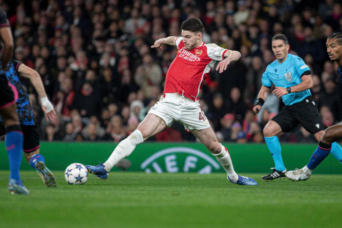 Arsenal midfielder Declan Rice pictured in action against Sevilla in November 2023